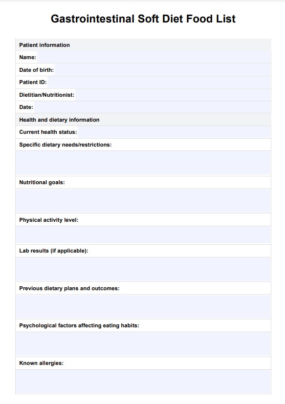 Gastrointestinal Soft Diet Food List